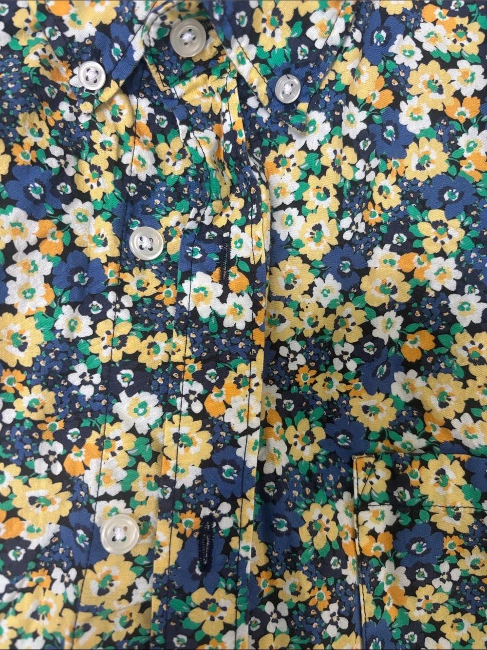 J.Crew Men’s Floral Short-Sleeve Button-Up Shirt — Navy & Yellow